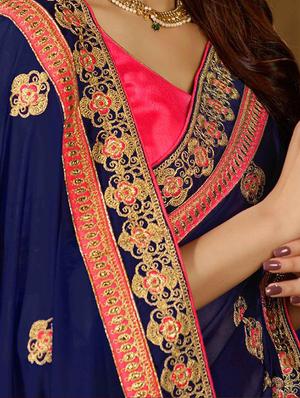 floral embroidered saree with blouse - 15793700 - Standard Image - 2