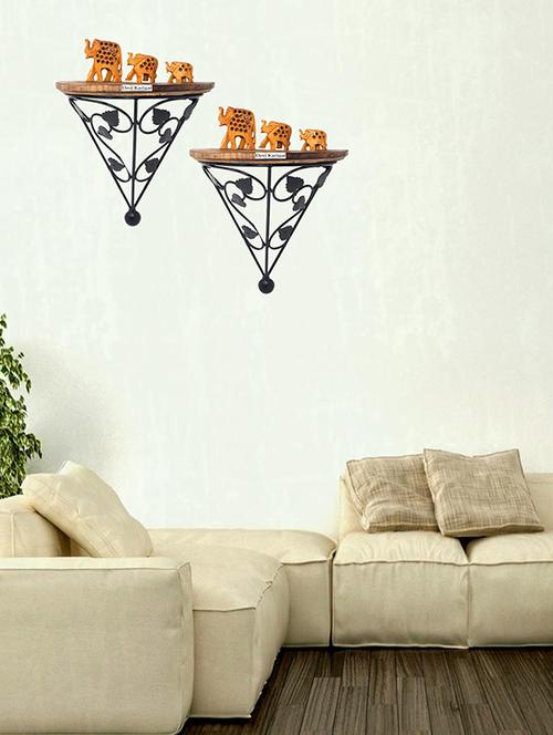 wooden & iron fancy design wall bracket set of 2 - 15795490 - Standard Image - 1