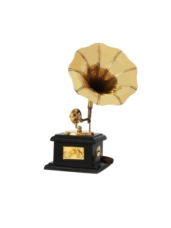 desi karigar handmade wooden vintage gramophone brass showpiece 9 inch height