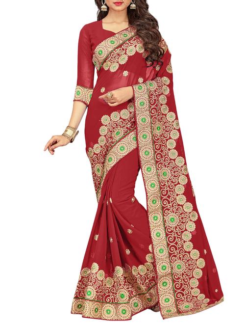 zari floral embroidered saree with blouse - 15796169 - Very Small Image - 1
