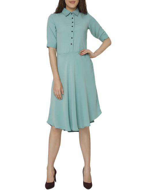 button detail flared asymmetric dress - 15797188 - Standard Image - 1