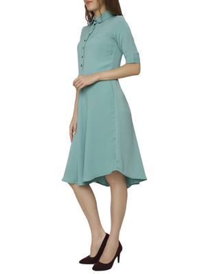 button detail flared asymmetric dress - 15797188 - Standard Image - 2