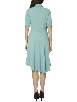 button detail flared asymmetric dress - 15797188 - Standard Image - 3
