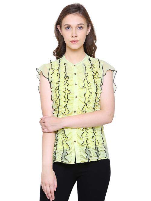 Ruffled contrast top-stitching detail top - 15797252 - Standard Image - 1