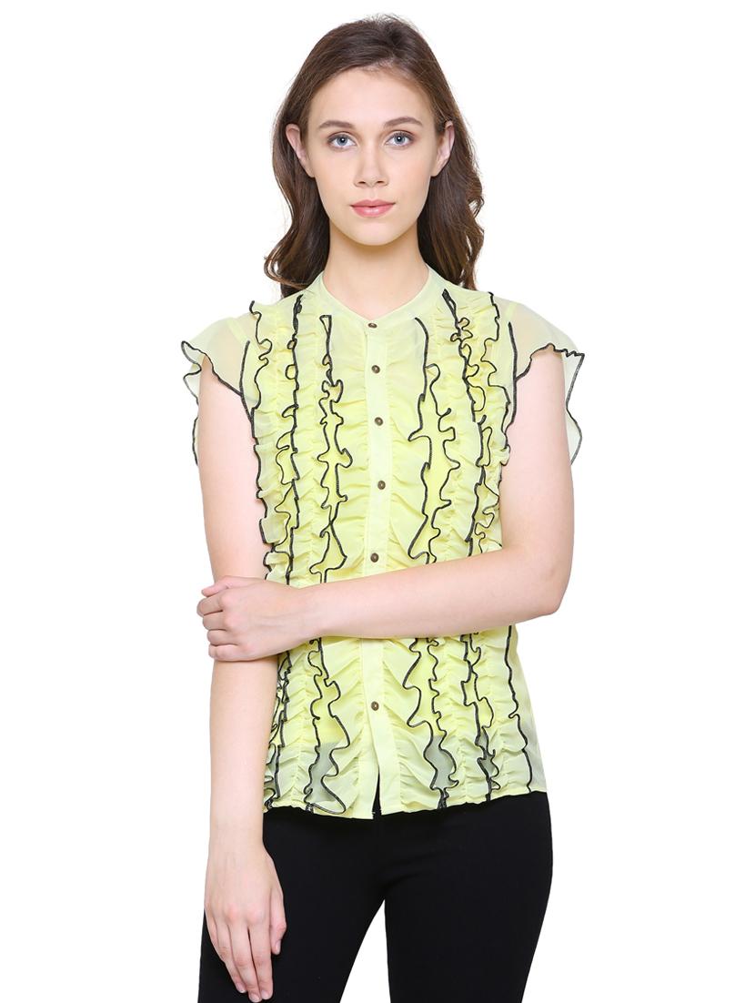 Ruffled contrast top-stitching detail top - 15797252 - Zoom Image - 1
