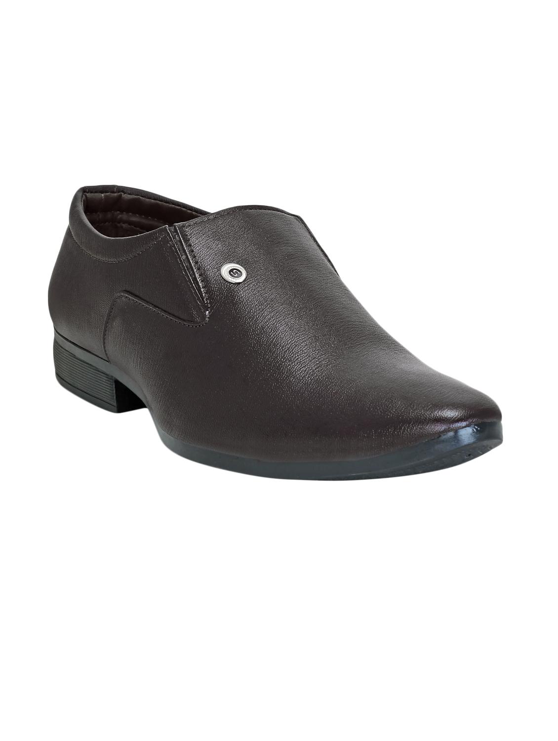 brown leatherette formal slip ons - 15797269 - Zoom Image - 1