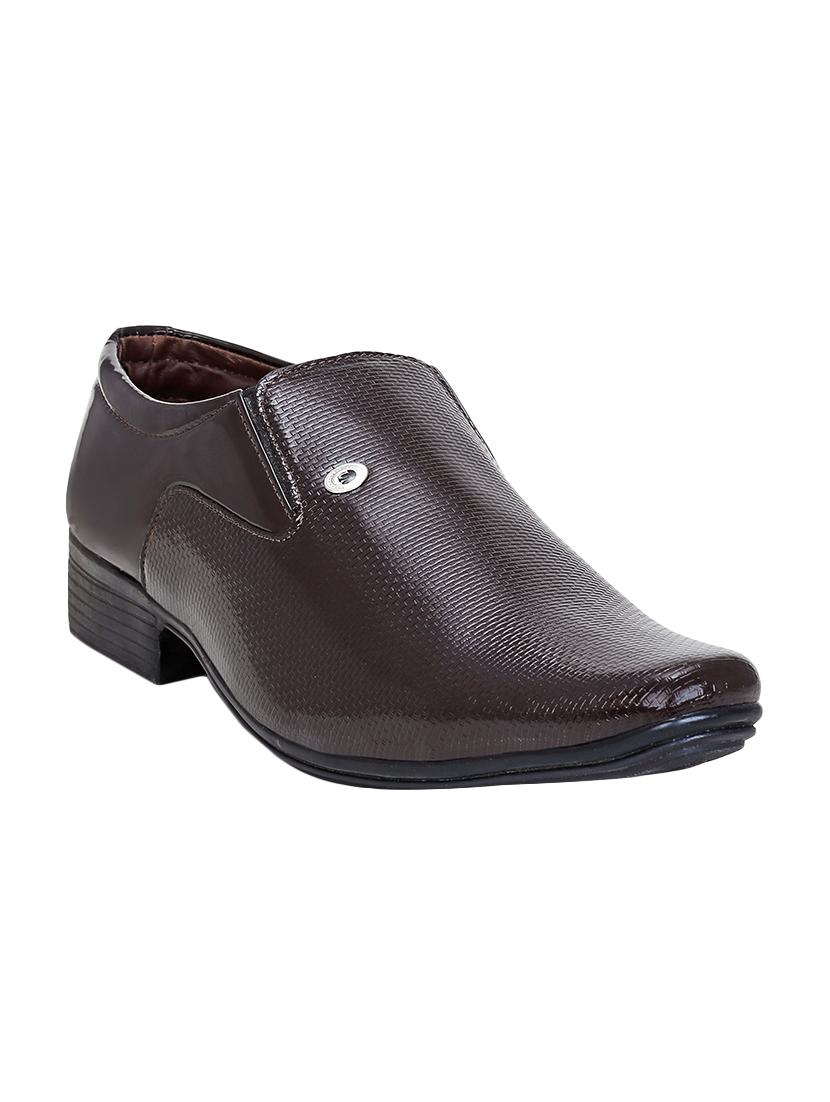 brown leatherette formal slip ons - 15797272 - Zoom Image - 1