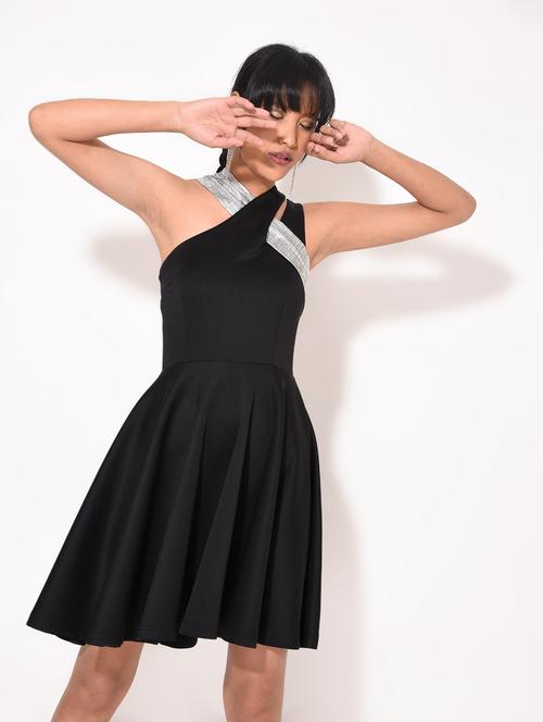 metallic strap x-line flared dress - 15797324 - Very Small Image - 1