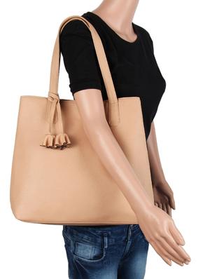 beige leatherette (pu) regular handbag - 15797846 - Standard Image - 5