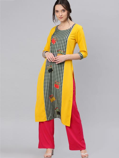 straight checkered kurta - 15797949 - Standard Image - 1