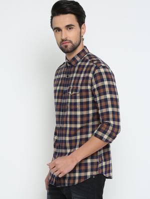 brown checkered casual shirt - 15798390 - Standard Image - 2
