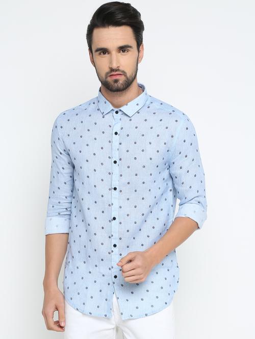 blue printed casual shirt - 15798403 - Standard Image - 1