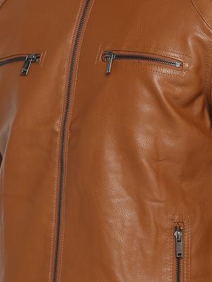 brown solid biker jacket - 15798427 - Standard Image - 5