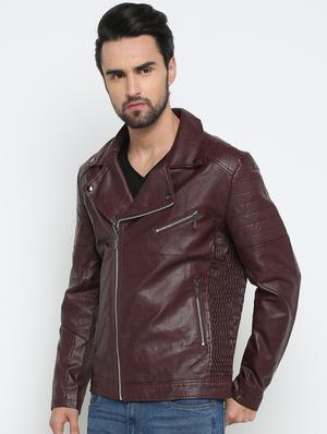 brown solid biker jacket - 15798444 - Standard Image - 2