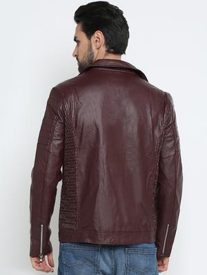 brown solid biker jacket - 15798444 - Standard Image - 3