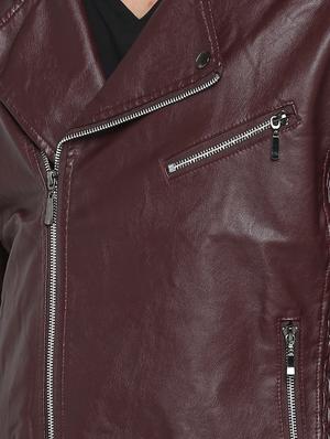brown solid biker jacket - 15798444 - Standard Image - 4
