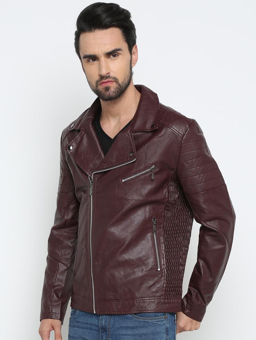 brown solid biker jacket - 15798444 - Zoom Image - 2