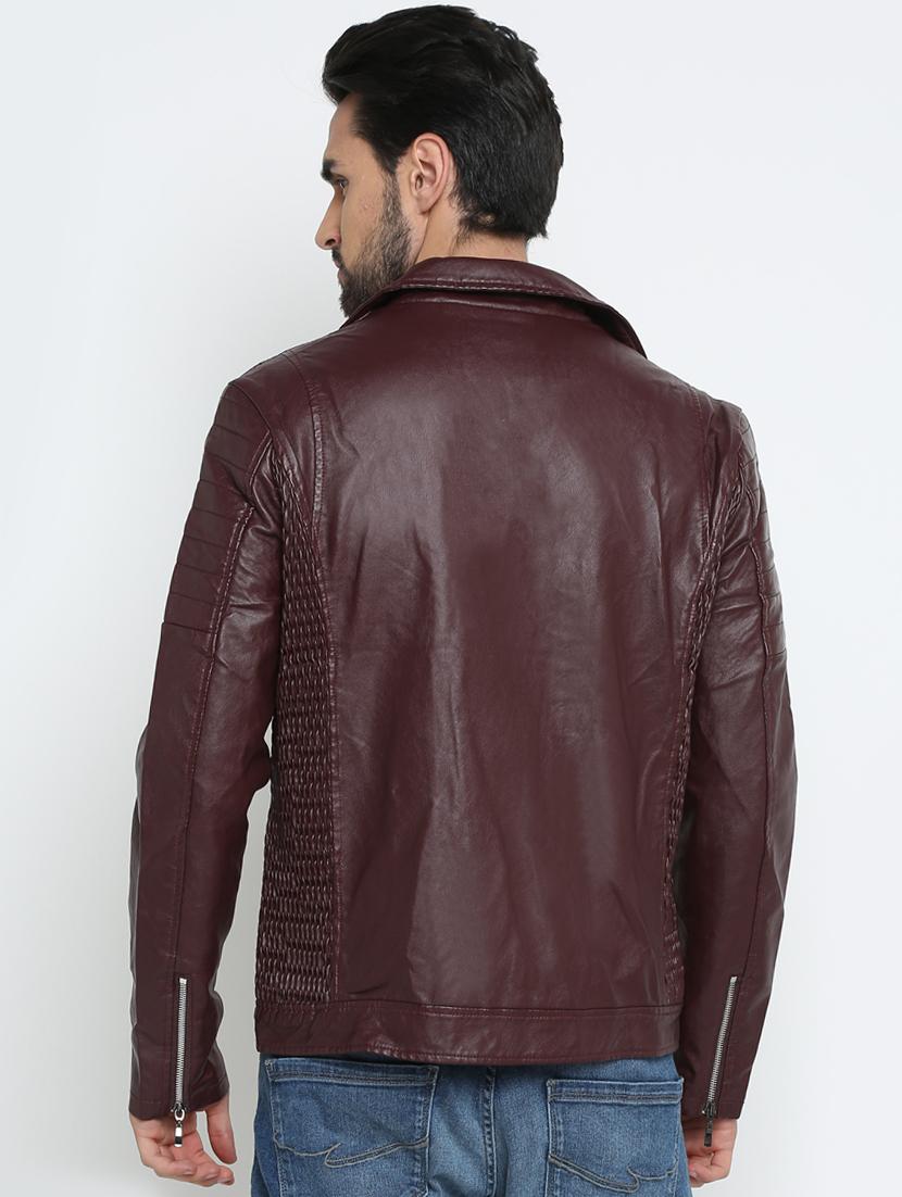 brown solid biker jacket - 15798444 - Zoom Image - 3