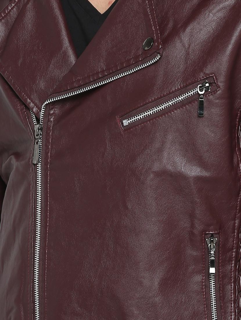 brown solid biker jacket - 15798444 - Zoom Image - 4