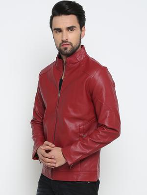 red solid biker jacket - 15798450 - Standard Image - 2
