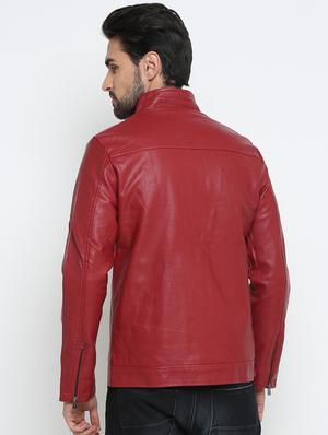 red solid biker jacket - 15798450 - Standard Image - 3