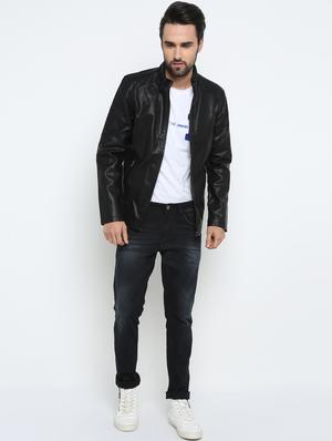black solid biker jacket - 15798455 - Standard Image - 4