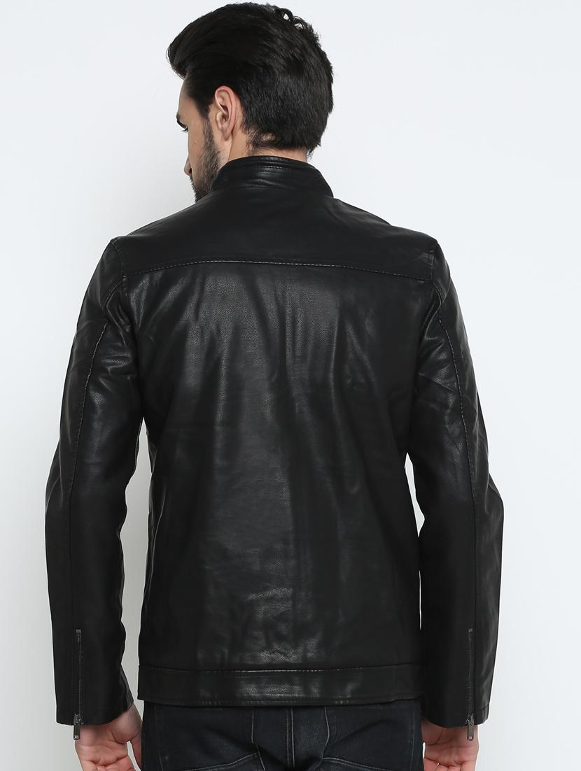 black solid biker jacket - 15798455 - Zoom Image - 3