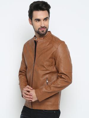 brown solid biker jacket - 15798457 - Standard Image - 2