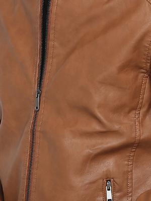 brown solid biker jacket - 15798457 - Standard Image - 5