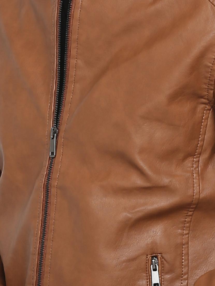 brown solid biker jacket - 15798457 - Zoom Image - 5