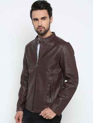 brown solid biker jacket - 15798458 - Standard Image - 2