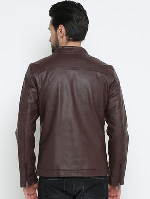 brown solid biker jacket - 15798458 - Standard Image - 3
