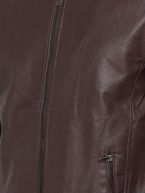 brown solid biker jacket - 15798458 - Standard Image - 5