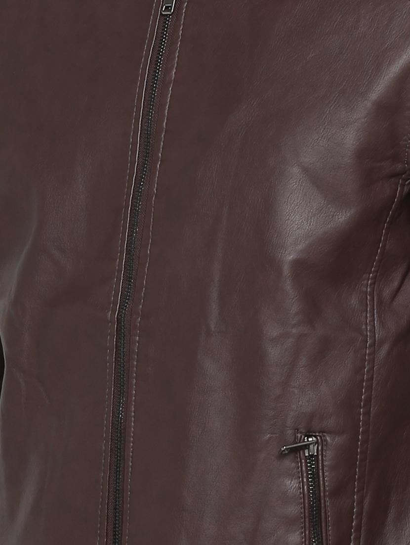 brown solid biker jacket - 15798458 - Zoom Image - 5