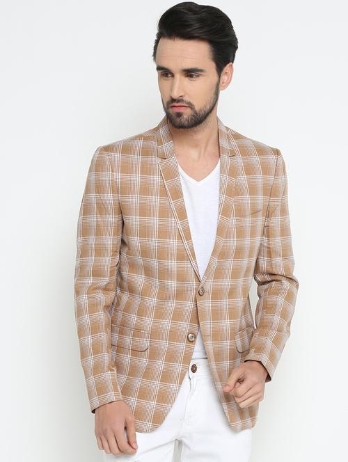 brown cotton single breasted casual blazer - 15798465 - Standard Image - 1