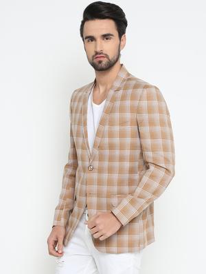 brown cotton single breasted casual blazer - 15798465 - Standard Image - 2