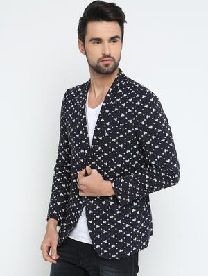 navy blue cotton casual blazer - 15798471 - Standard Image - 2