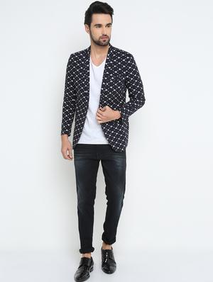 navy blue cotton casual blazer - 15798471 - Standard Image - 4