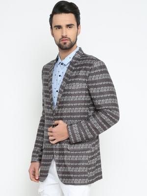 grey printed single breasted casual blazer - 15798483 - Standard Image - 2
