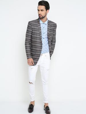 grey printed single breasted casual blazer - 15798483 - Standard Image - 4