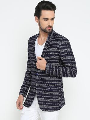 navy blue cotton single breasted casual blazer - 15798484 - Standard Image - 2