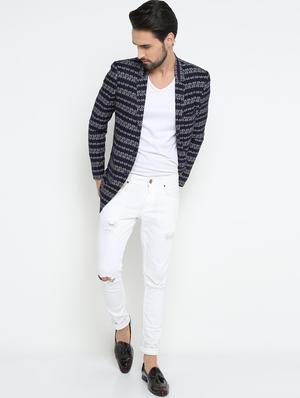 navy blue cotton single breasted casual blazer - 15798484 - Standard Image - 4