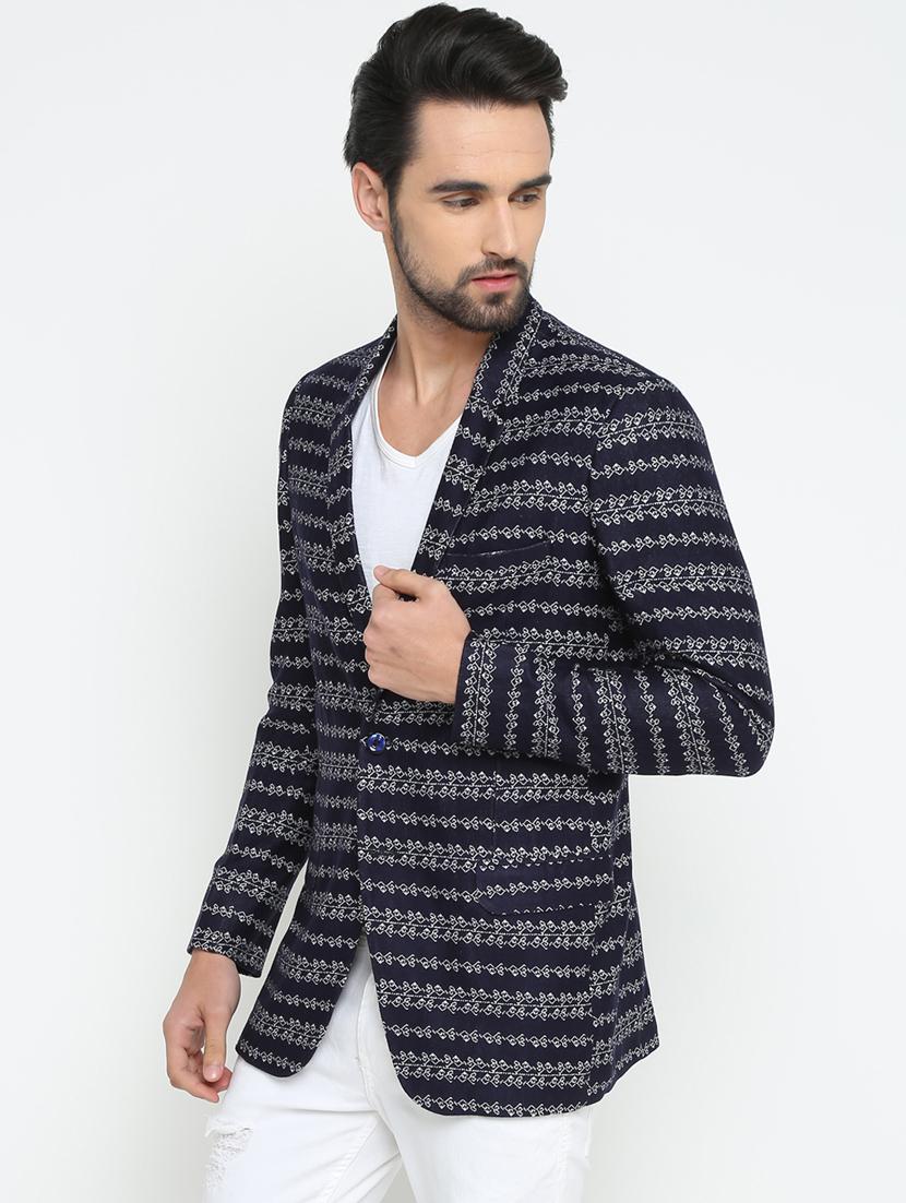 navy blue cotton single breasted casual blazer - 15798484 - Zoom Image - 2