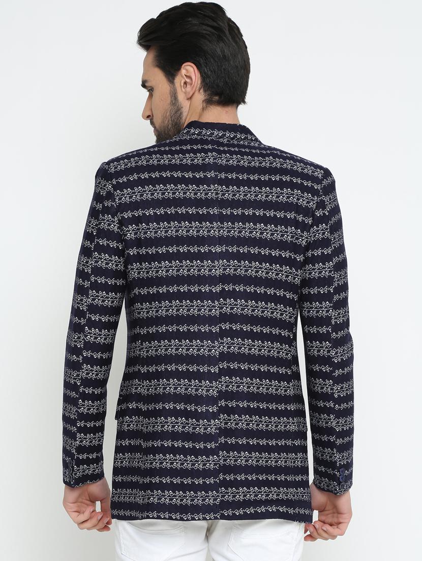 navy blue cotton single breasted casual blazer - 15798484 - Zoom Image - 3