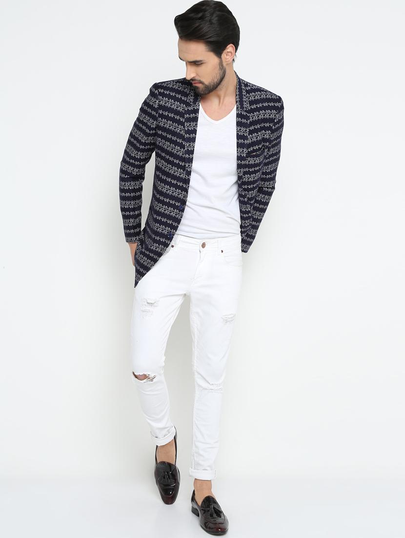navy blue cotton single breasted casual blazer - 15798484 - Zoom Image - 4
