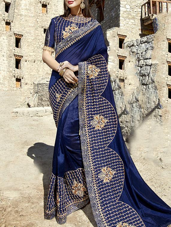 floral resham embroidered saree with blouse - 15798596 - Zoom Image - 1