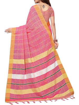 checkered linen handloom saree with blouse - 15798609 - Standard Image - 2