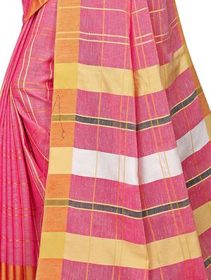 checkered linen handloom saree with blouse - 15798609 - Standard Image - 4