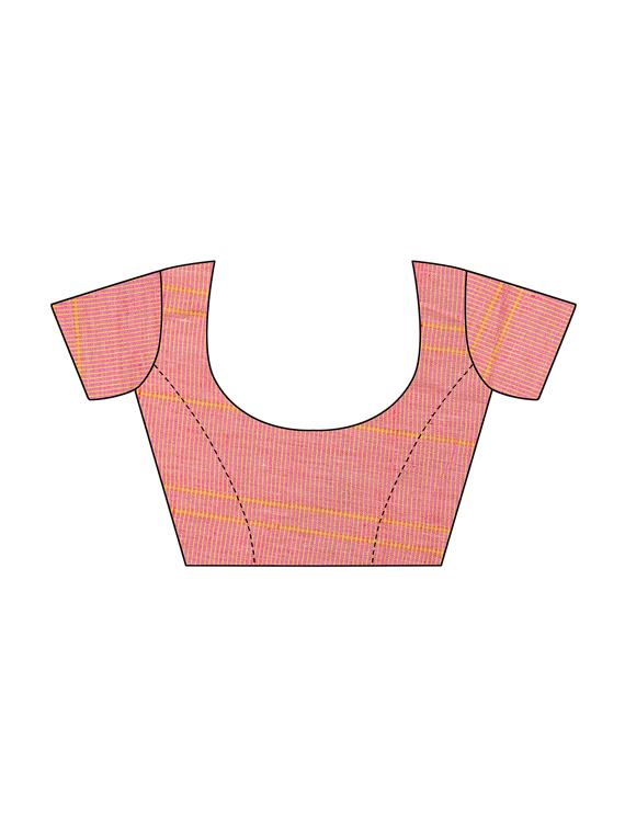 checkered linen handloom saree with blouse - 15798609 - Zoom Image - 3