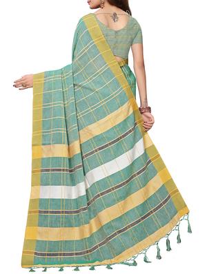 checkered linen handloom saree with blouse - 15798613 - Standard Image - 2